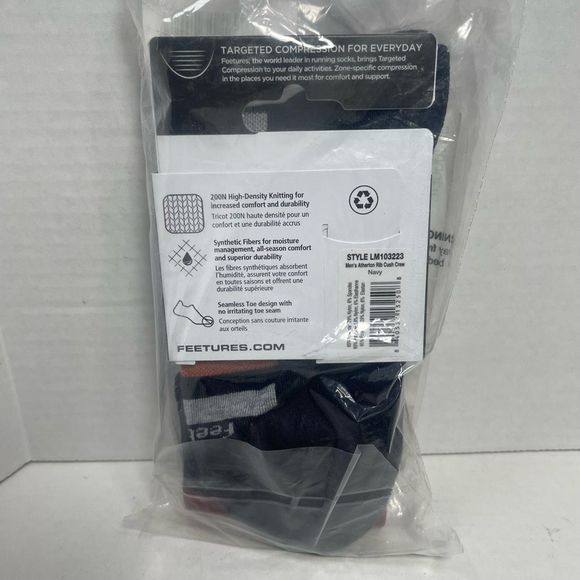 BNWT MENS’ FEETURES ATHERTON RIBBED COMPRESSION CUSHION CREW NAVY STRIPED LARGE - Picture 2 of 8